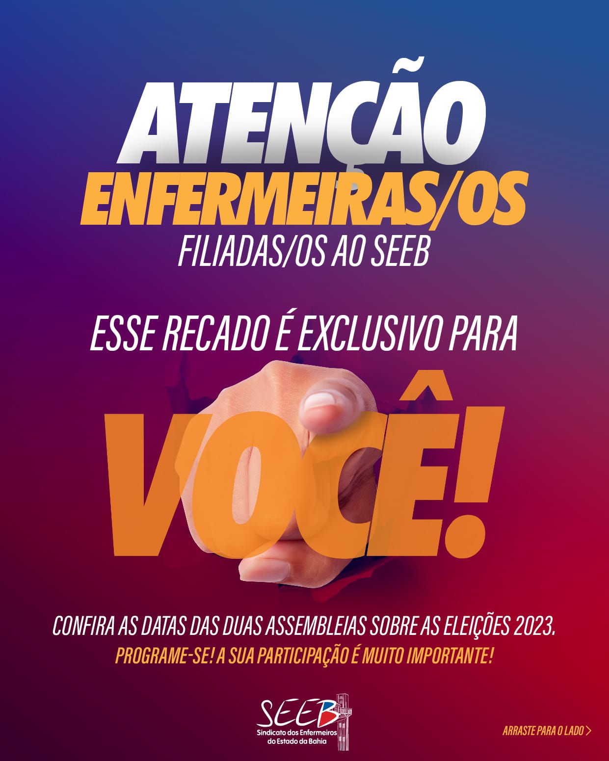 ATENÇÃO ENFERMEIRAS/OS FILIADAS/OS AO SEEB