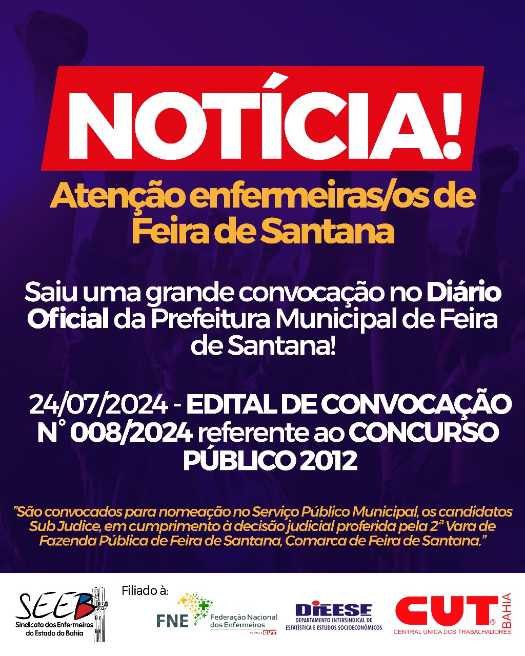 Convocação no Diário Oficial da Prefeitura Municipal de Feira de Santana